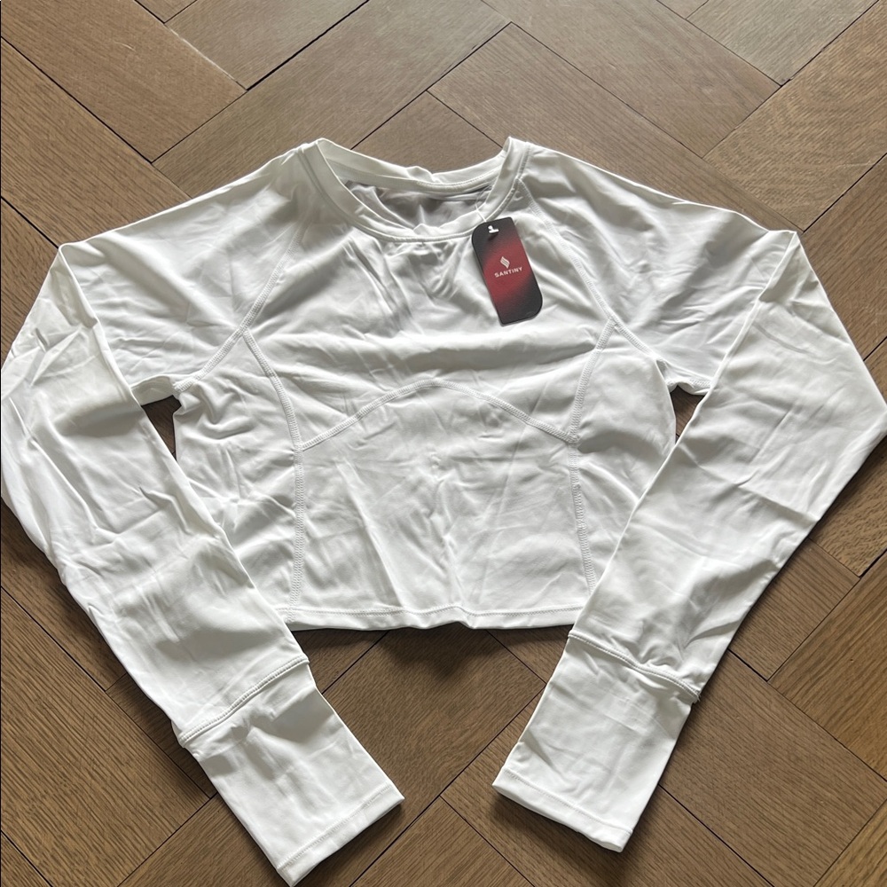 Santivy White Long-Sleeve Crop Tee - Lightweight Crew